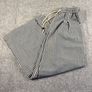 Tefamani Blue White Striped Wide-Leg Drawstring Pants Womens Large Casual Boho